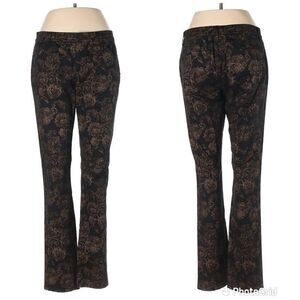 RALPH LAUREN Floral Print Sateen Pant Tapered Slim Leg Cotton Black Gold Size 8
